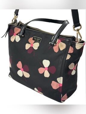 Kate Spade Floral Crossbody Dawn Dusk Buds Black Nylon Satchel